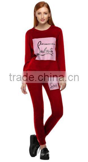 women printed Hoodie Pants Suit Two Piece gtm Tracksuit Set with fleece