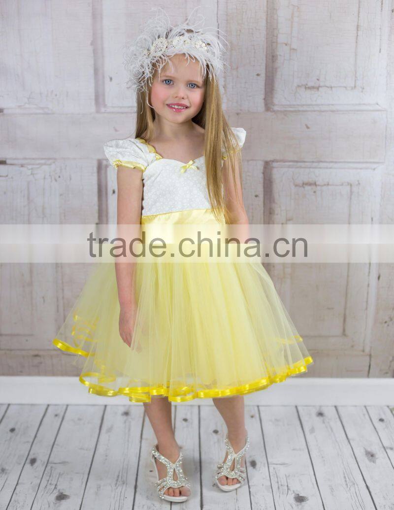 Girls Yellow Tutu Princess Lace Vintage Dress