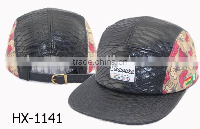 Ostrich leather blank wholesale 5 panel hats faux leather 5 panel hat