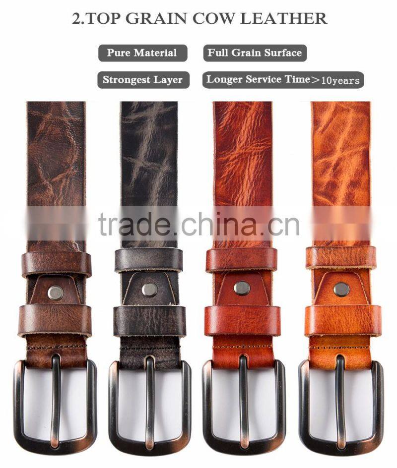 105~125cm Italian Cow Leather Belt Zinc Alloy Pin Buckle Belts for Man