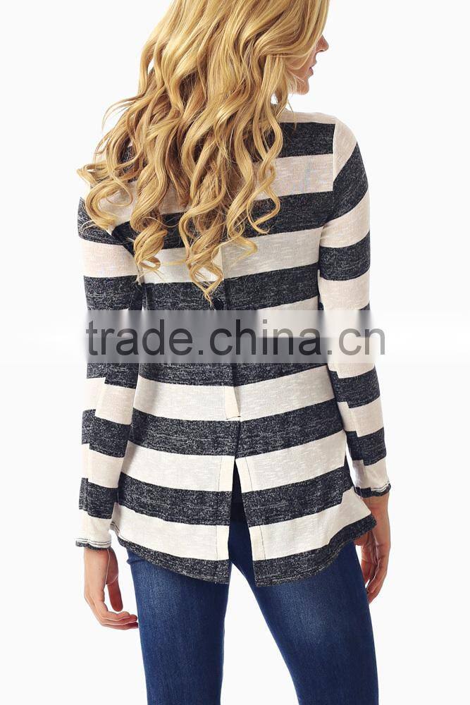 BLACK WHITE STRIPED KNIT BUTTON BACK MATERNITY TOP