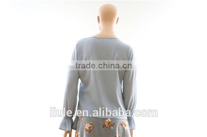 New design ladies long sleeve ruffle blouse latest grils blouse