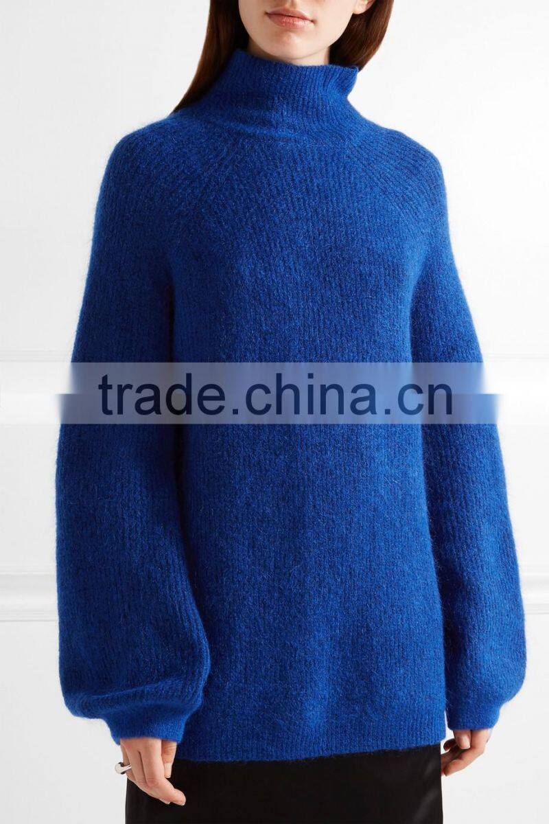 High Quality Royal Blue Knitted Wool Cashmere Sweater Women's