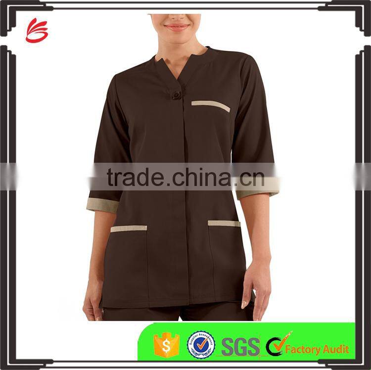 Solid Blue Color OEM Zipper Closure 3/4 Sleeve Women Spa Coat