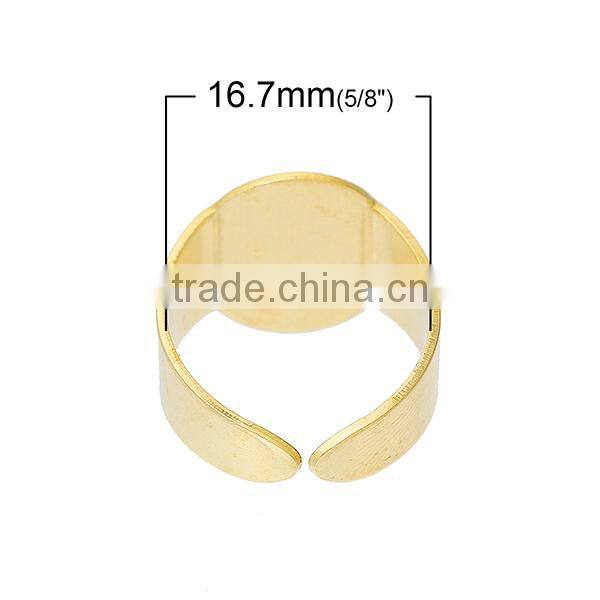 Brass Adjustable Ring Components Finger Ring Brass Tone Blank Cabochon Settings 16.7mm 20 PCs Ring Setting