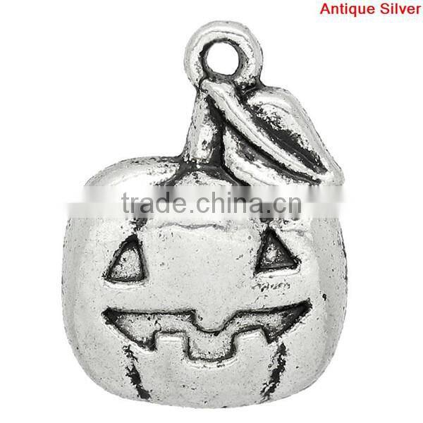 Iron Based Alloy Pendants Halloween Pumpkin Antique Silver Stripe 19.5mm x 14mm