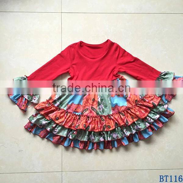 Wholesale Little Girls Frock Design Cotton Dress Long Icing Ruffle Sleeves Fall Clothes For Kids