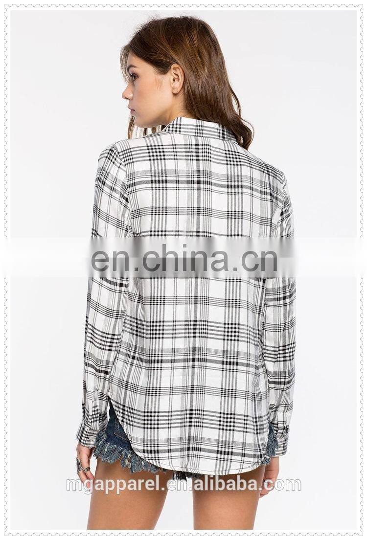 china wholesale elegant womens plaid shirt low price OEM service