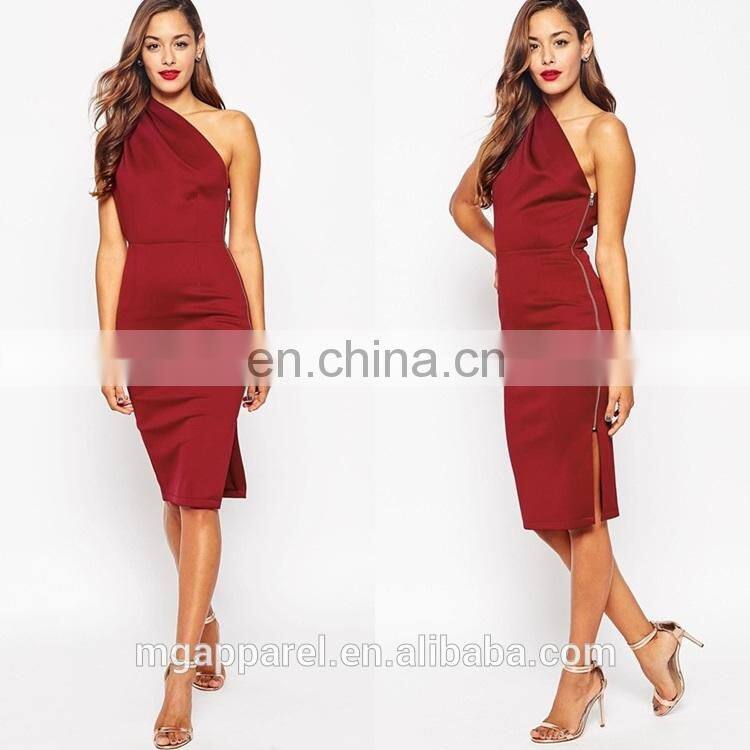 Latest dress design slim fit new fashion red one shoulder women party dres