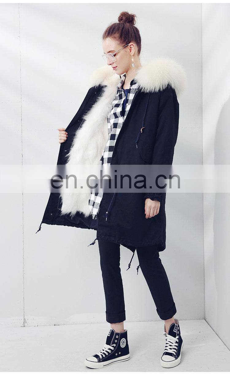 New Winter Design Genuine Raccoon Fur Collar Coat Women and Real Fox Fur Parka