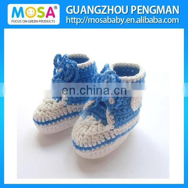 2014 New Fashion Crochet Baby Boy Blue and White Boots Lace Up Shoes