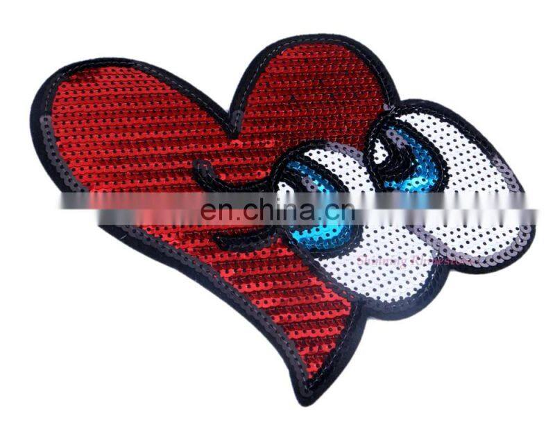 Children Clothes Clothing Embroidered Patch Heart Eyes Sequined Patches Badge Brand Name sticker Cartoon Motif Applique
