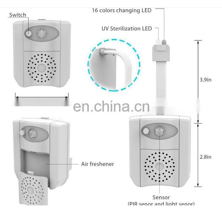 Motion Activated 16-Color Changing Battery Operated Waterproof UV sterilization led toilet night light motion sensor