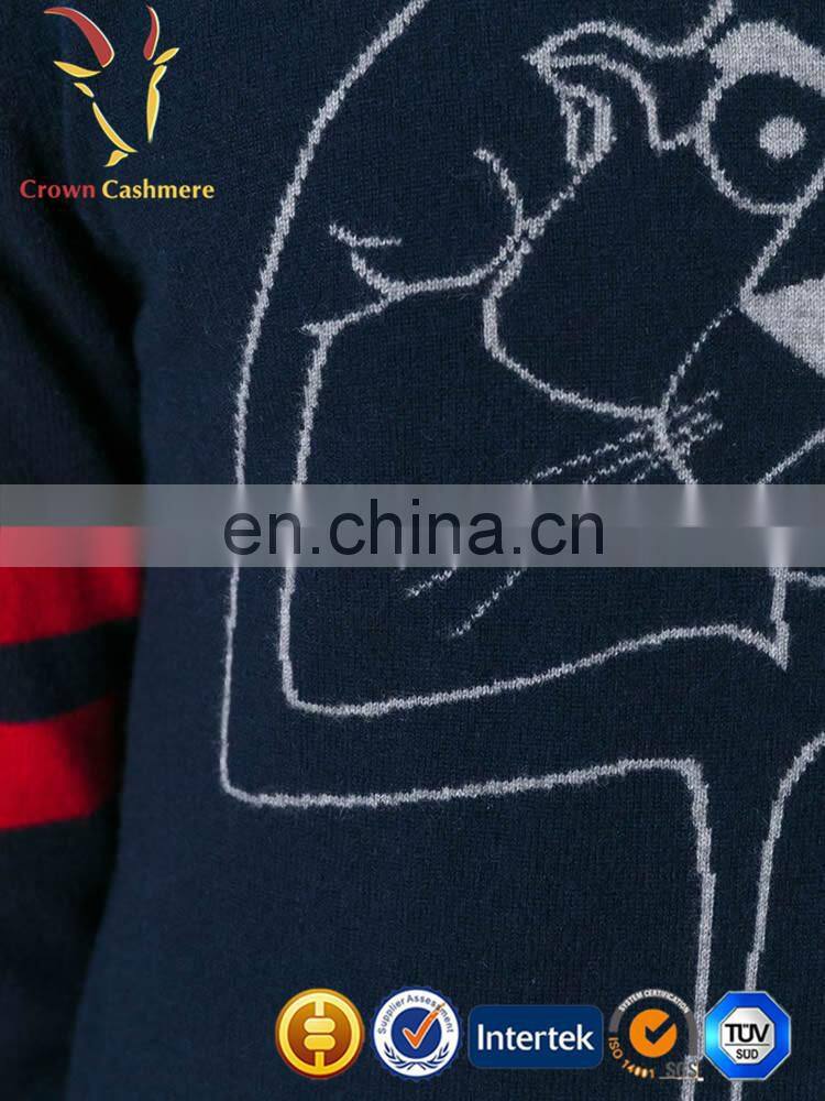 Men's Round Collar Jacquard 100% Cashmere Pullover Knitted Sweater