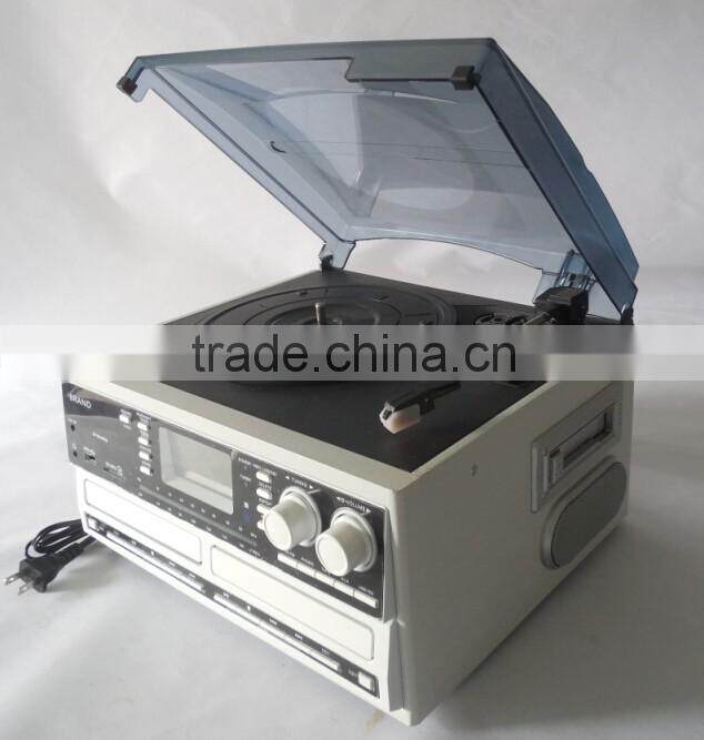 Double CD turntable player,encoding vinyl player,CD recording turntable with cassette and radio