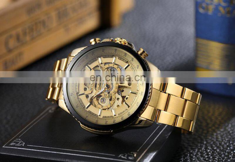 WINNER 428 Men Automatic Mechanical Hand Watch Popular Bling Stainless Steel Strap Mechanical Watch