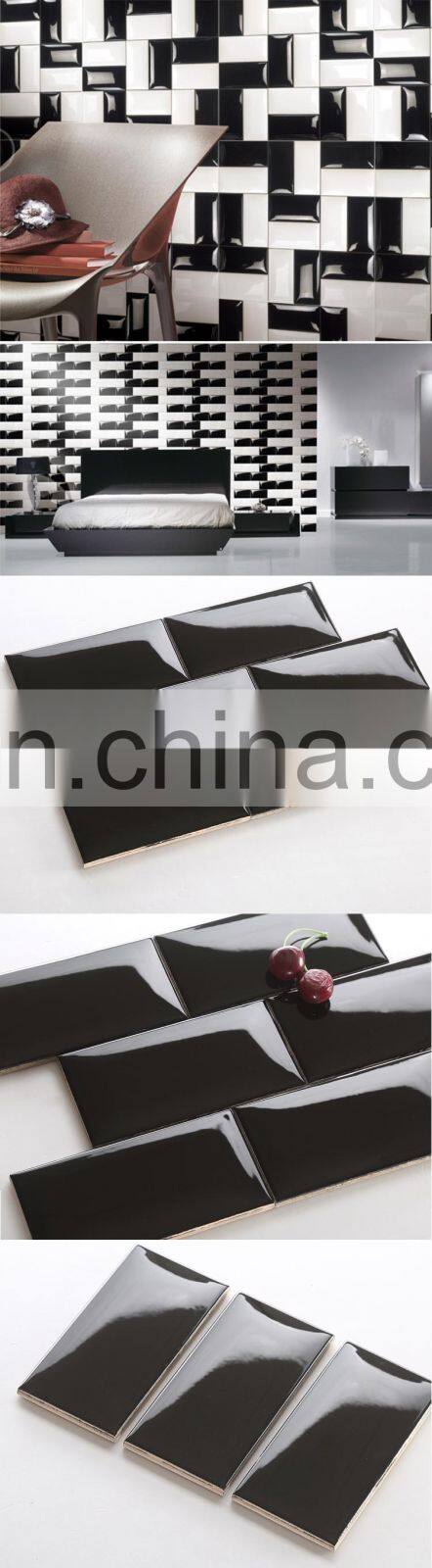 75x150mm black color kitchen backsplash subway tile ceramic wall