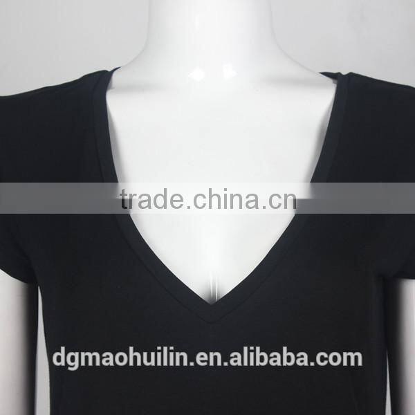guangzhou tshirt factory custom blank tshirt no label v neck plain black tshirt women