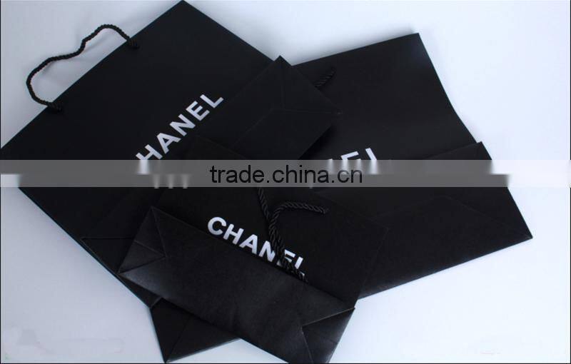 products new logo decoration elegant black handle paper bag for luxury shop promotion