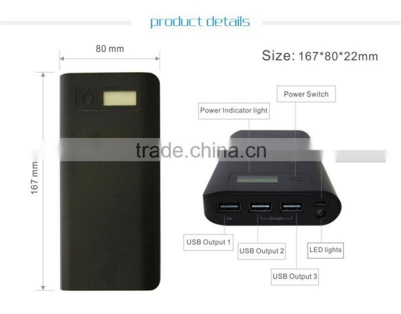 3 USB output high capacity 20000mah mobile power bank