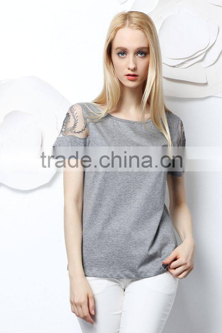 2015 fashion sexy embroidery hollow out solid summer backless women 3d printing t-shirt