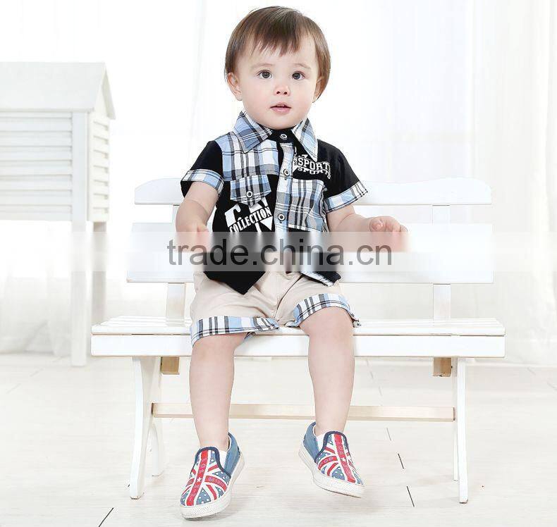 Hot sale children boy's clothing sets,grid designs,2014 Summer