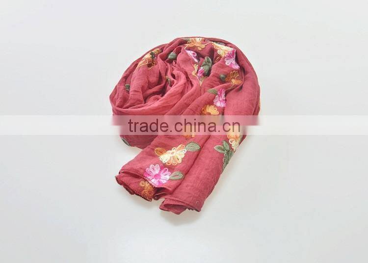 Good Quality Flowers Embroideried Soft Cotton Shawl Scarf Hijab