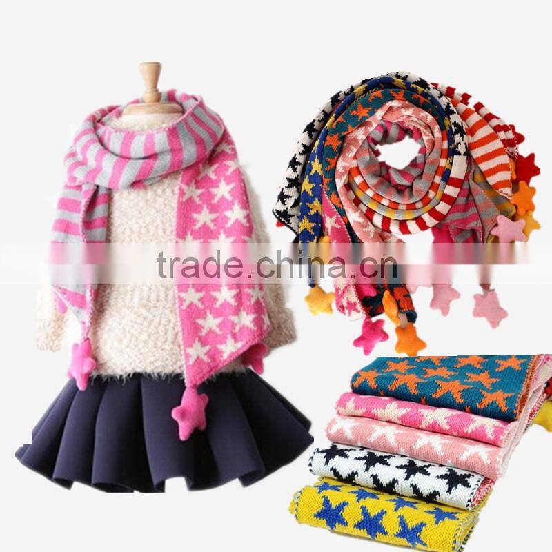 Wholesale Star and Striped Pom Pom Ball Tassel Winter Warm Keeping Acrylic Fashion Boys Girls Baby Knitted Scarf