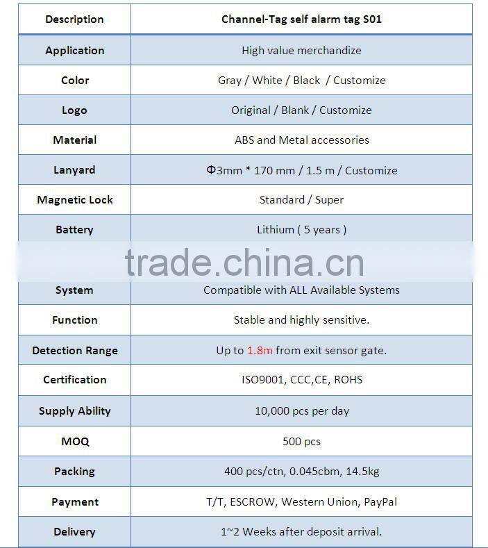 High Quality 3 alarms for EAS anti-theft security self alarm tag