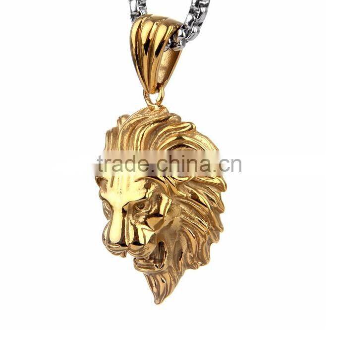Men's Stainless Steel Animal Lion Head Shape Pendant Necklace