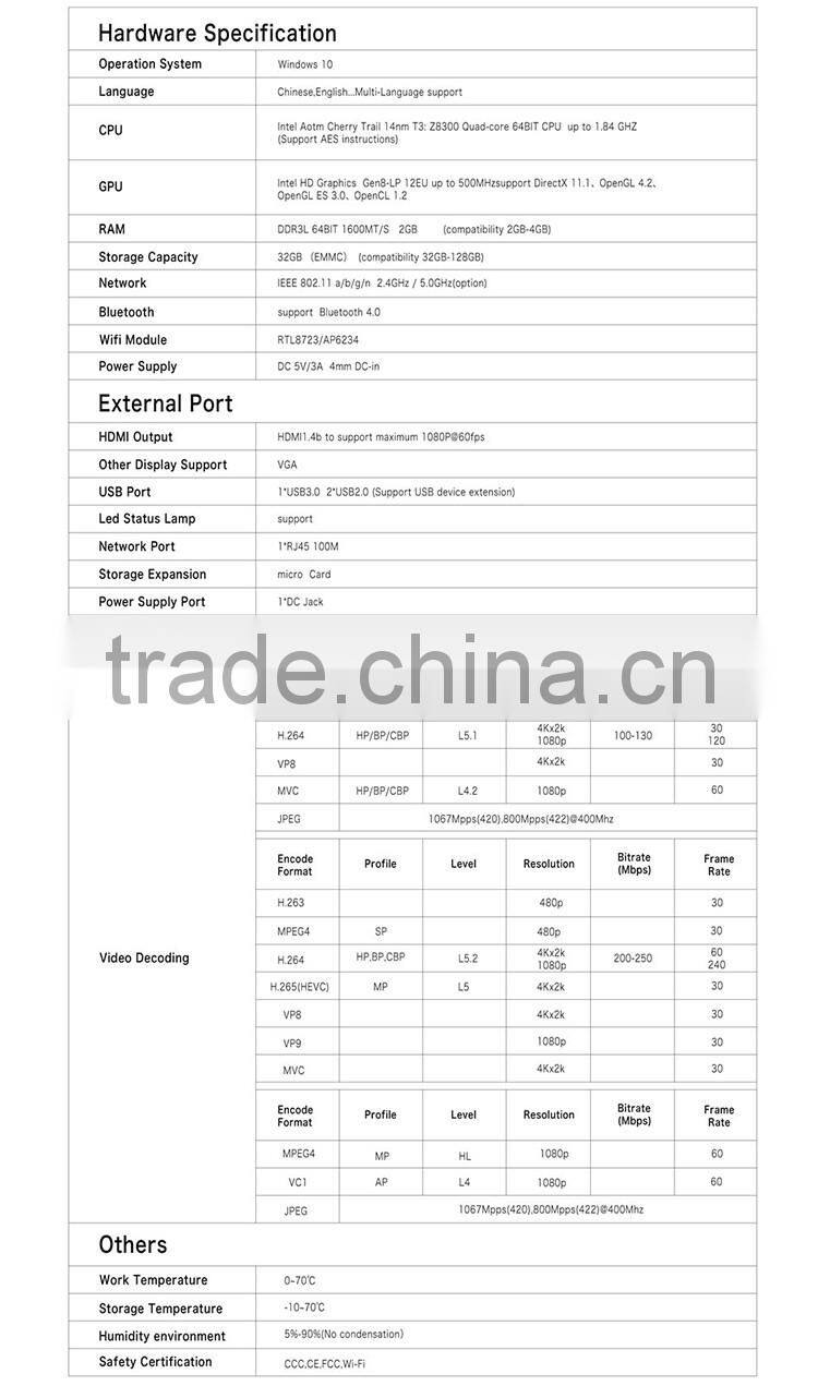 Wintel Pro new model windows 10 OS intel Z8300 quad core intel tv box