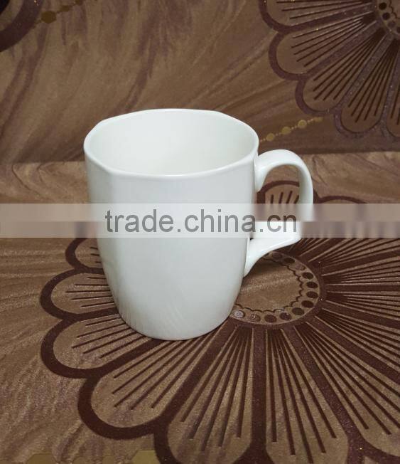 Unique 8 corner angle porcelain white mugs for advertising