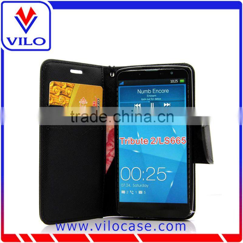 Flip leather wallet case for LG Tribute 2 / LS665