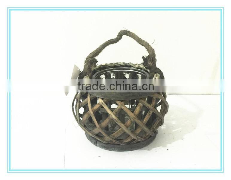 2016 Hot sale Willow round bowl candle stand/hurricane with round glass