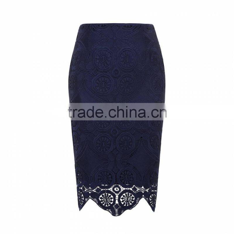 China wholesale fashion style crotchet lace midi women skirt