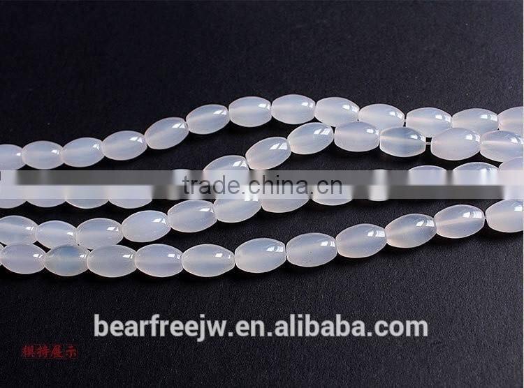 Natural 8*12mm White Agate Smooth Rice Faceted Beads Strand Semi-Precious Gemstone