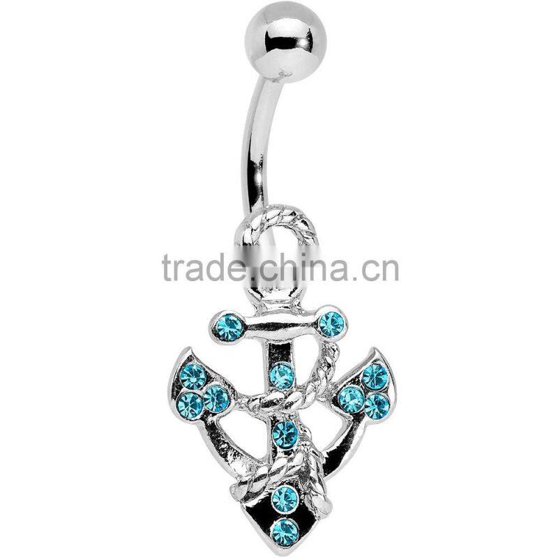 Aqua Gem Anchor Belly Ring