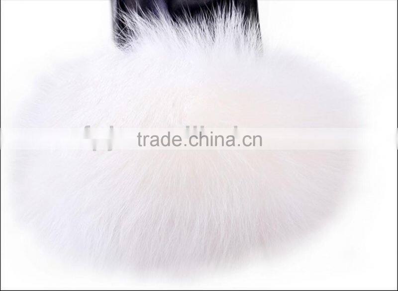 winter warm fashion white fox fur leather gloves for ladies