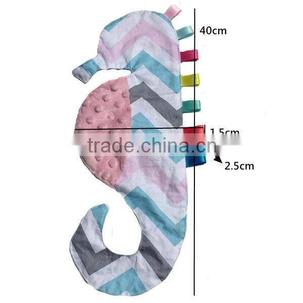2016 ABC TEX Products Sea Horse Design Minky and Cotton Baby Tag Blanket