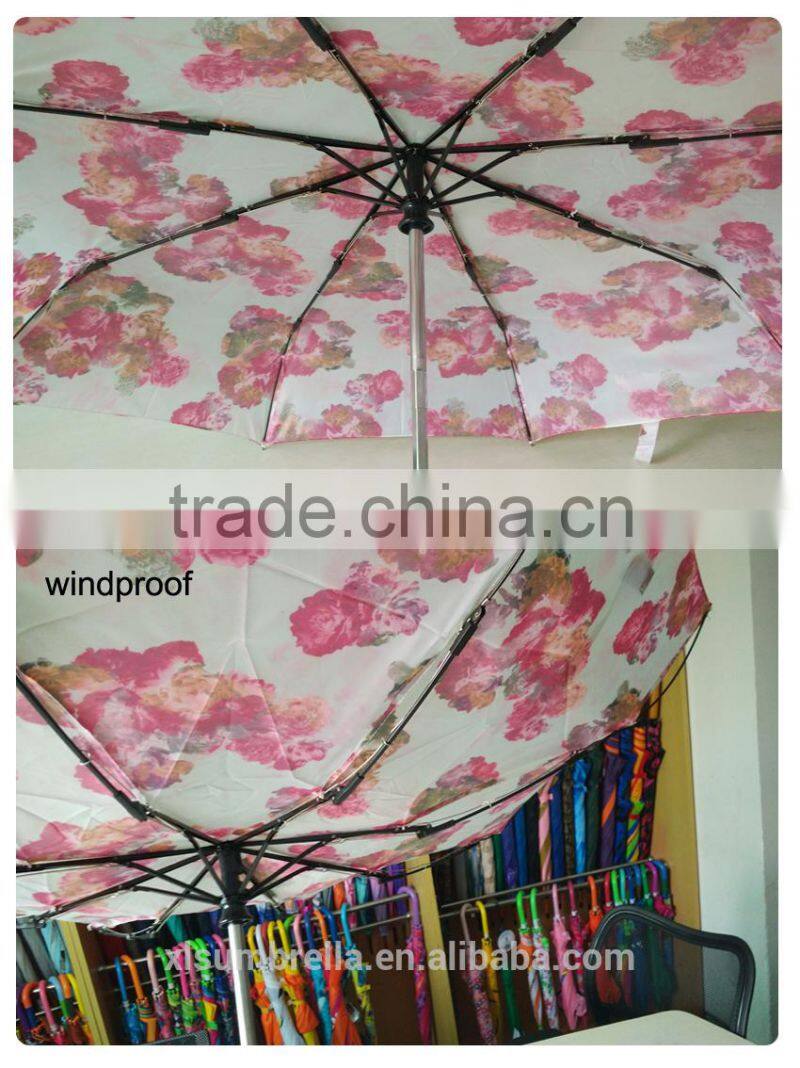 pretty floral nylon 3 fold automatic skull handle umbrella