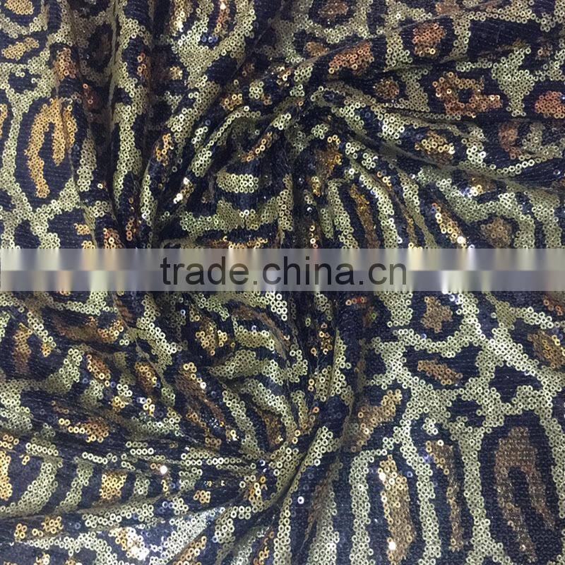 snake embroidered 3mm sequin fabric leopard