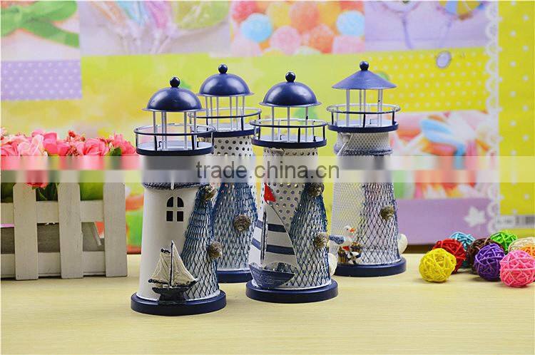 2015 new design mediterranean style lighthouse metal candle holder