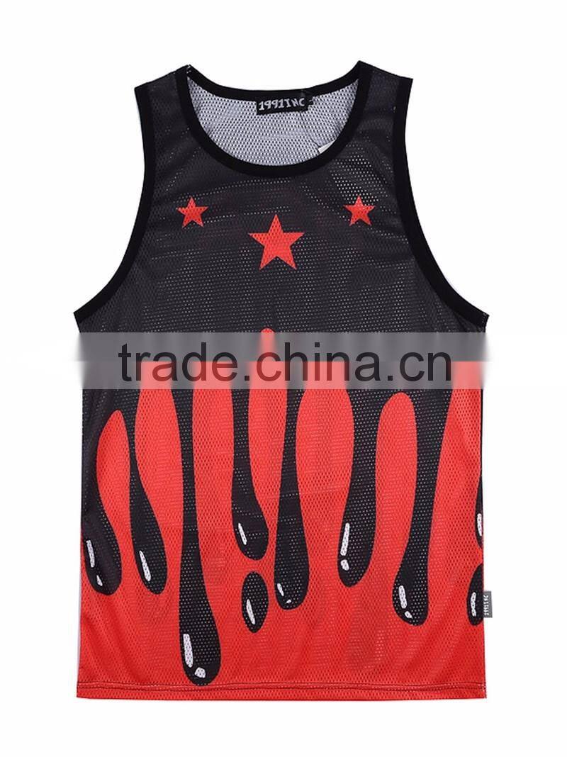 2016 hot sale latest design 3D sublimated tank tops/180 gsm slim fit screen printed gym singlet/ stringer vest for men's