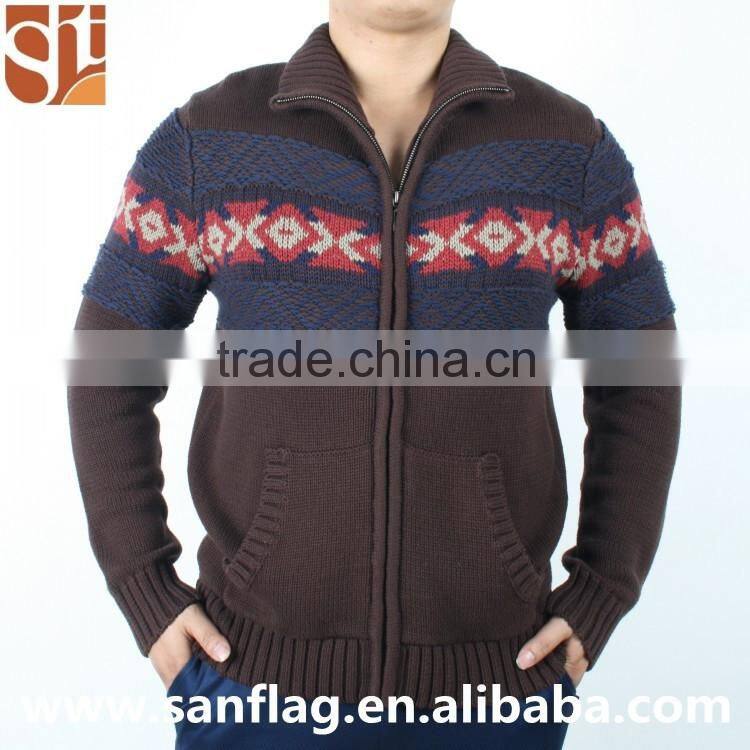 2016 China import direct man high neck long sleeve cardigan jacket with zip christmas thick knit sweater with kangaroo pocket