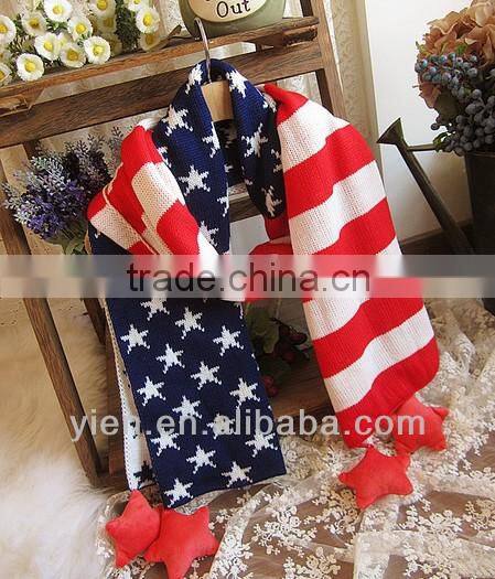 2014 Wholesale Winter Hot Fashion Knitted Scarf America Flag Knitted Scarf