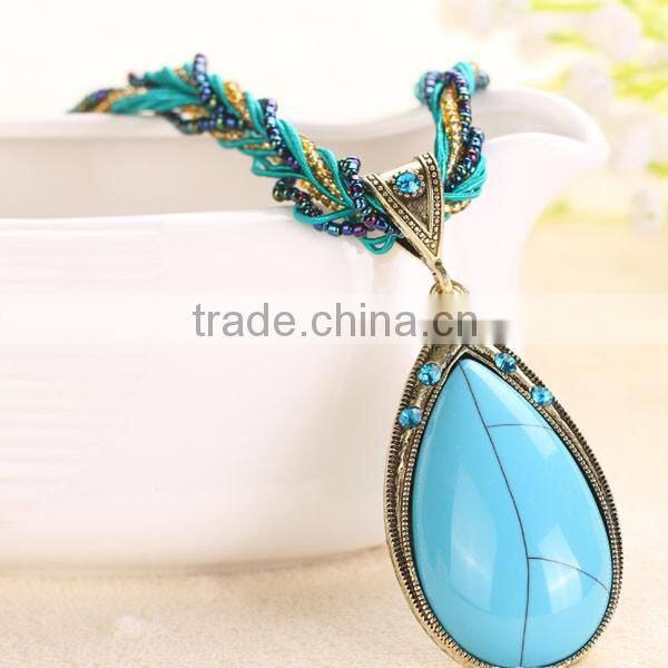 National Wind Women Water Drop Pendant Necklace
