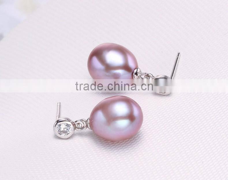 9mm AAA 925 silver genuine natural real pearl earring