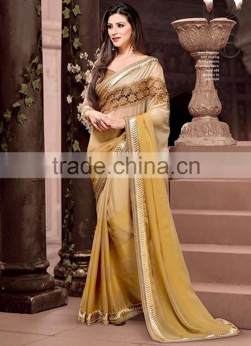 Blue Chiffon On Net Saree