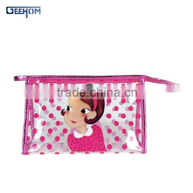 ladies portable standing webbing plastic pvc pouch
