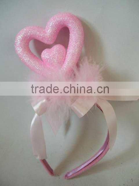 Lovely red glittered heart ,white feather headband party costume